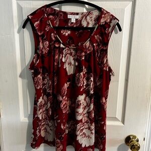 Charter Club Red and Black Pleated Blouse